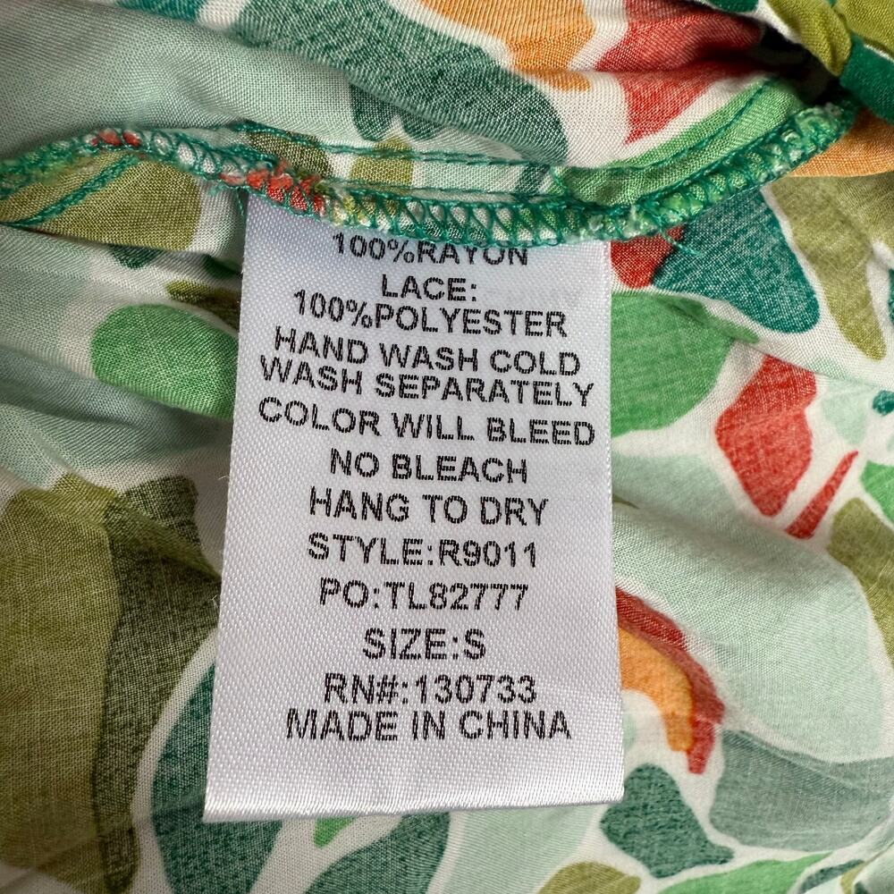 Umgee S Green Abstract Print Tiered Split Ruffle Neck Dress Ric Rac Trim Boho - Picture 6 of 6